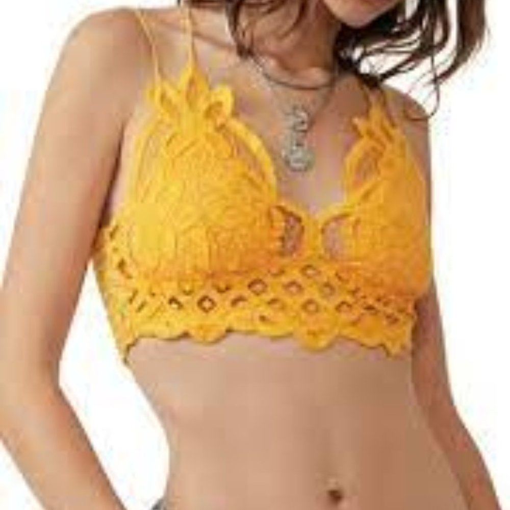 NWT Free People One Sun Yellow Lace Adella Bralette Size L